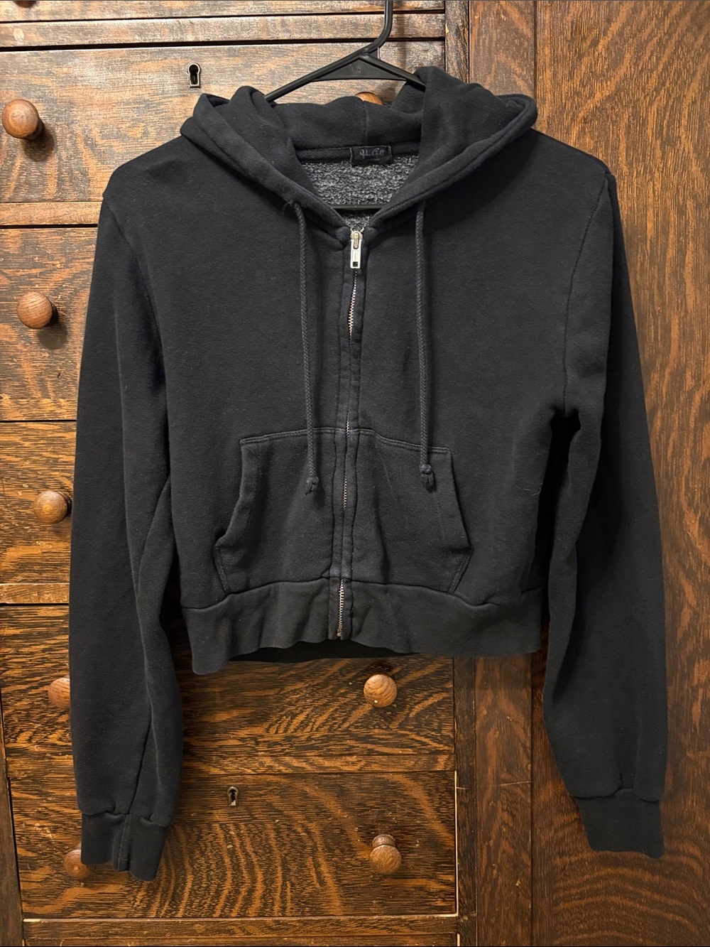 Brandy Melville Charcoal Black Cropped Zip Up Hoodie⁠
